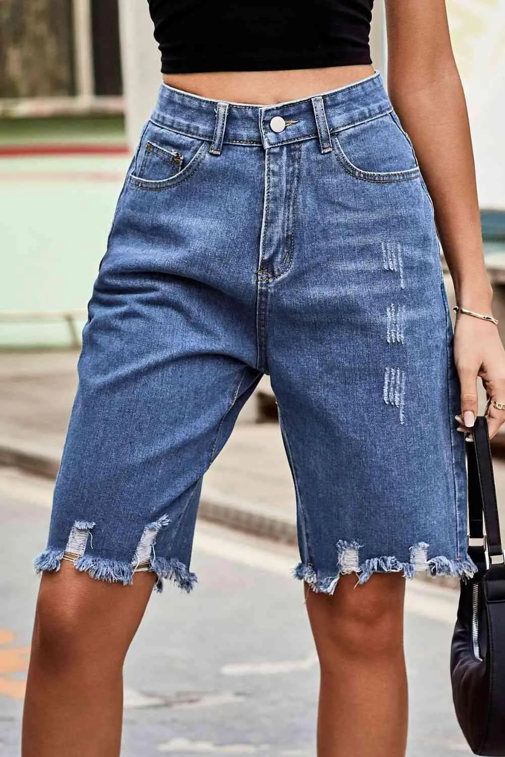 Urban Wear Distressed Denim Bermuda Shorts